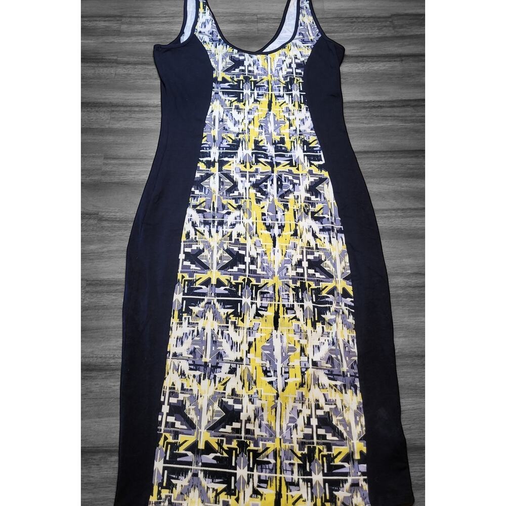Y2K Aztec Bodycon Dress Black Yellow Tribal Print M